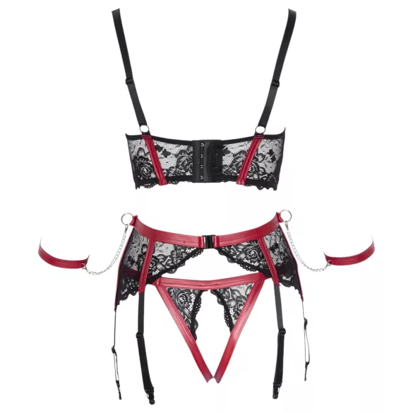 Cottelli Bondage - Matte Lace Shelf Bra Set (Red) - XL