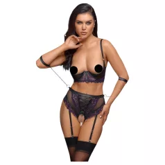   Cottelli Bondage - bra set and arm cuffs (black‑purple) - M