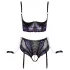 Cottelli Bondage - bra set and arm cuffs (black‑purple) - M