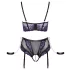 Cottelli Bondage - bra set and arm cuffs (black‑purple) - M