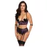 Cottelli Bondage - bra set and arm cuffs (black‑purple) - L