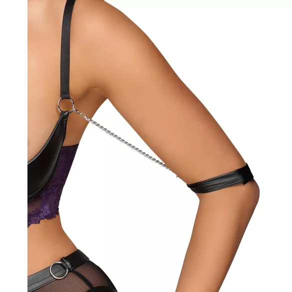 Cottelli Bondage - bra set and arm cuffs (black‑purple) - XL