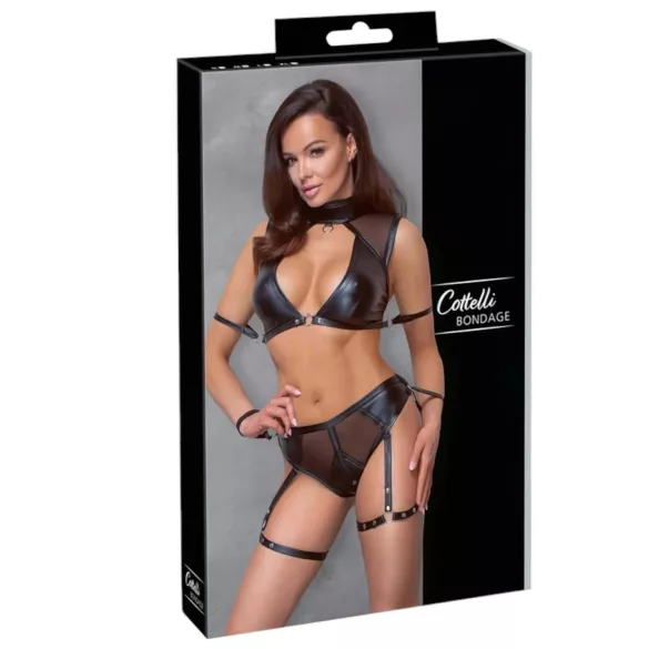 Cottelli Bondage - Bra Set with Mesh Inserts (Black) - L