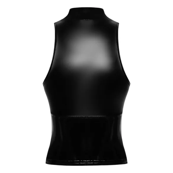 Noir - Shiny Zipper Top (Black) - L