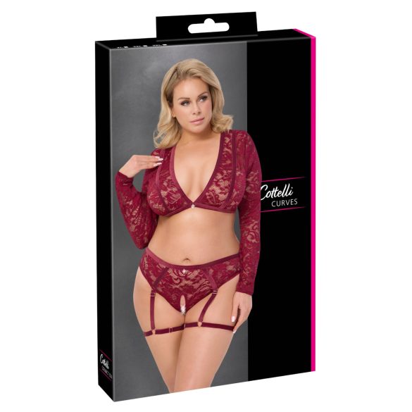 Cottelli Curves - Long Sleeve Lace Set (Red) - 3XL