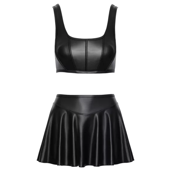 Cottelli - matte lace‑up top and mini skirt set (black)