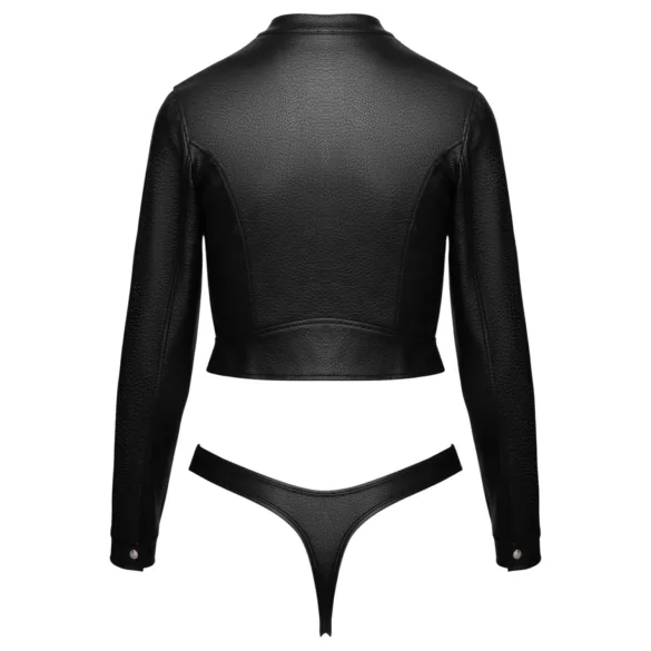 Cottelli - short faux leather jacket and thong set (black)