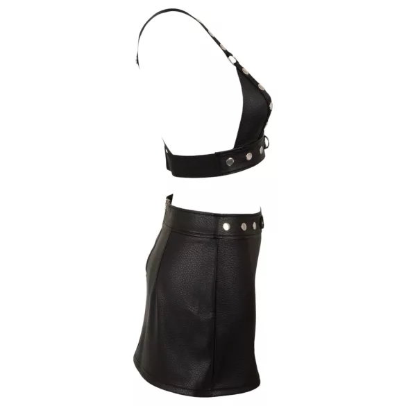 Cottelli - faux leather top and mini skirt set (black)