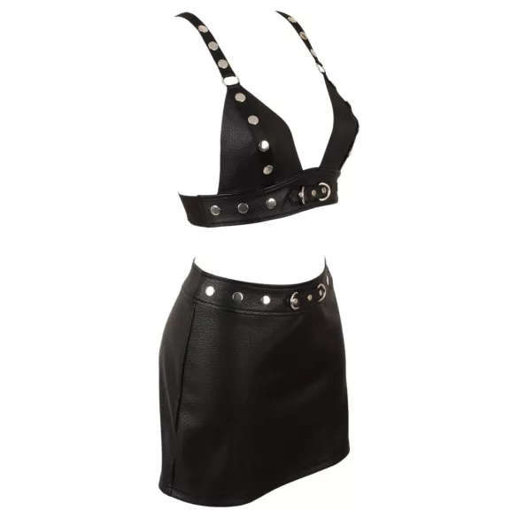 Cottelli - faux leather top and mini skirt set (black)