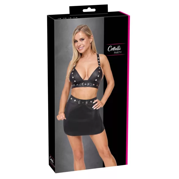 Cottelli - faux leather top and mini skirt set (black) - L