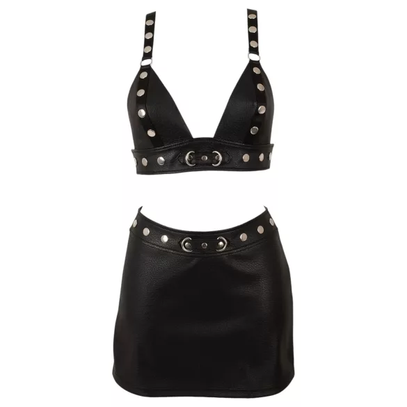 Cottelli - faux leather top and mini skirt set (black) - L