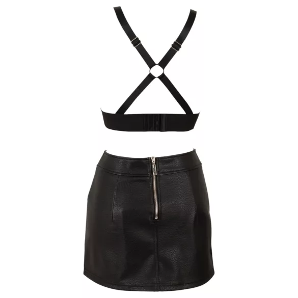 Cottelli - faux leather top and mini skirt set (black) - L