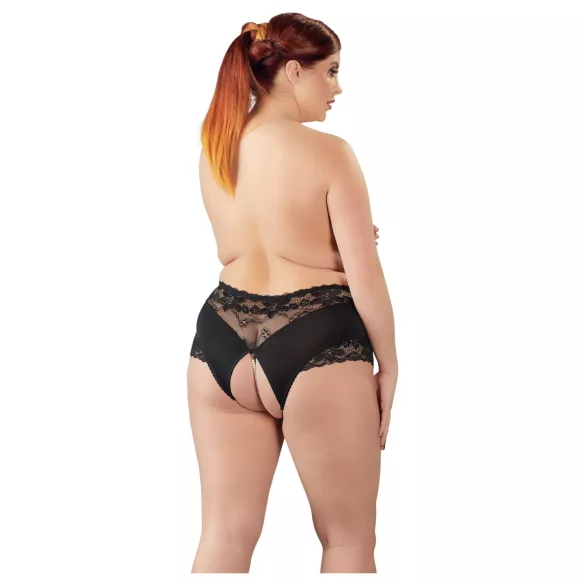 Cottelli Plus Size - Lacy Pearl-Embellished Open Panty (Black) - 4XL