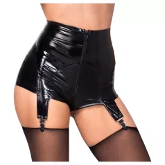 Noir - Shiny Hot Pants with Garter (Black) - L