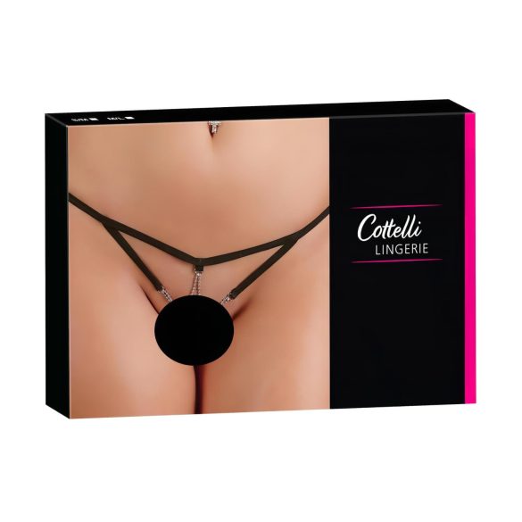 Cottelli - Women's Sparkly Minimal Thong (Black) - M/L