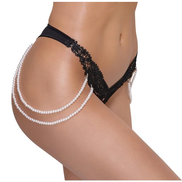 Cottelli - Luxury Embroidered Pearl Thong (Black) - M/L