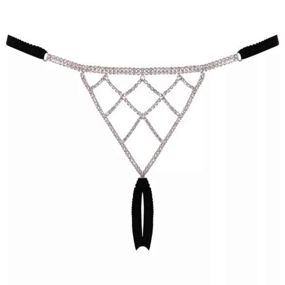 Cottelli - Open Thong with Silver Accent - Black (S-L)