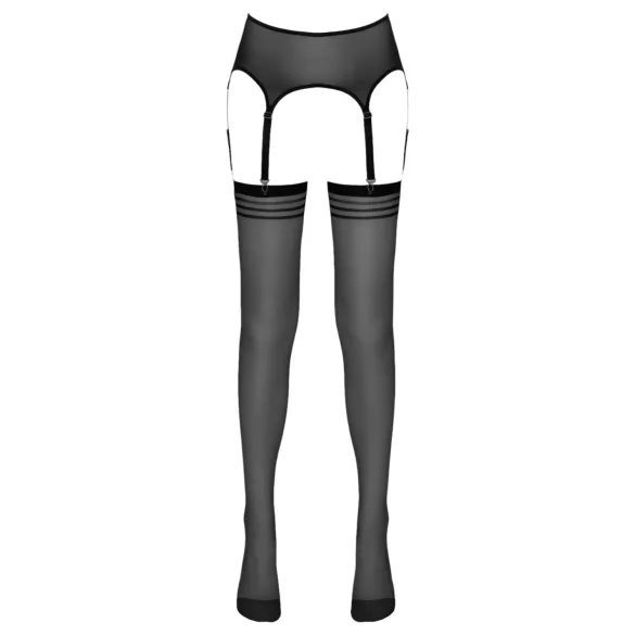 NO:XQSE - Striped Stockings with Garter Belt (Black) - L/XL