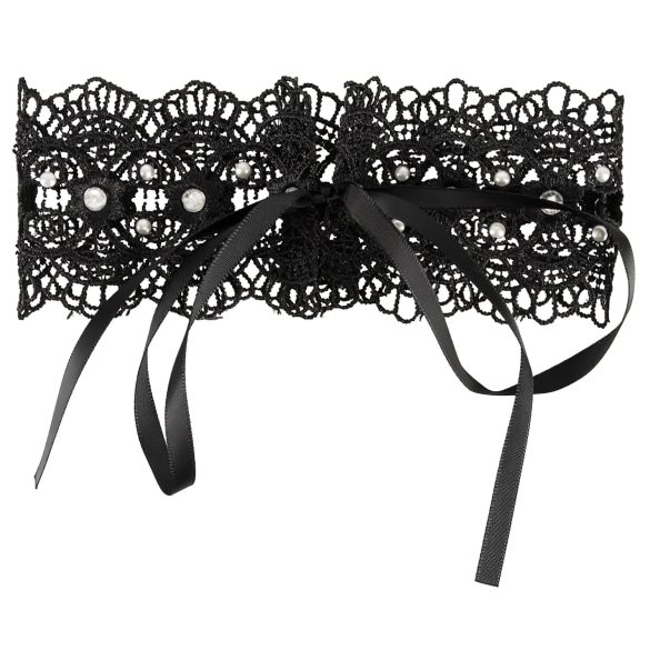 Cottelli - Pearl & Rhinestone Lace Choker (Black)