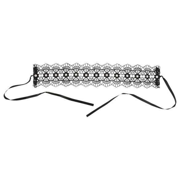 Cottelli - Pearl & Rhinestone Lace Choker (Black)