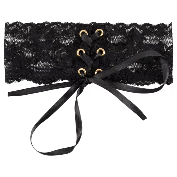 Cottelli - Wide Lace-Up Lace Choker (Black)