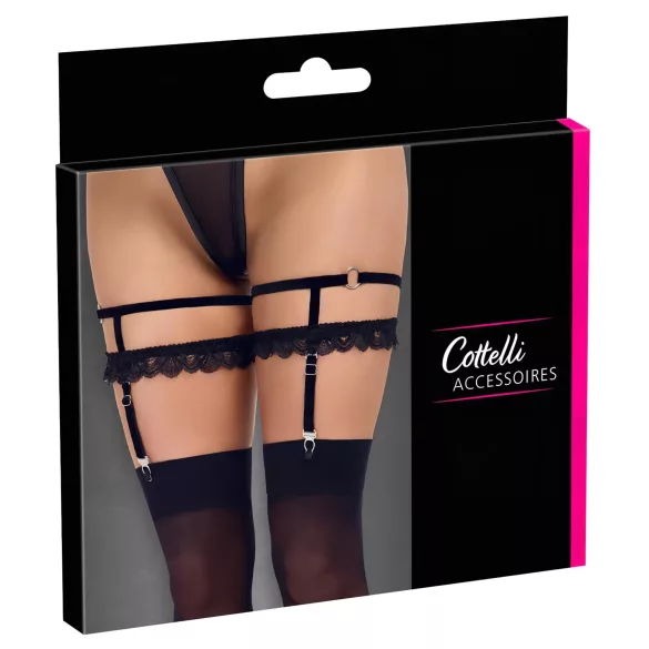Cottelli - Decorative Black Lace Garter Belt - L/XL