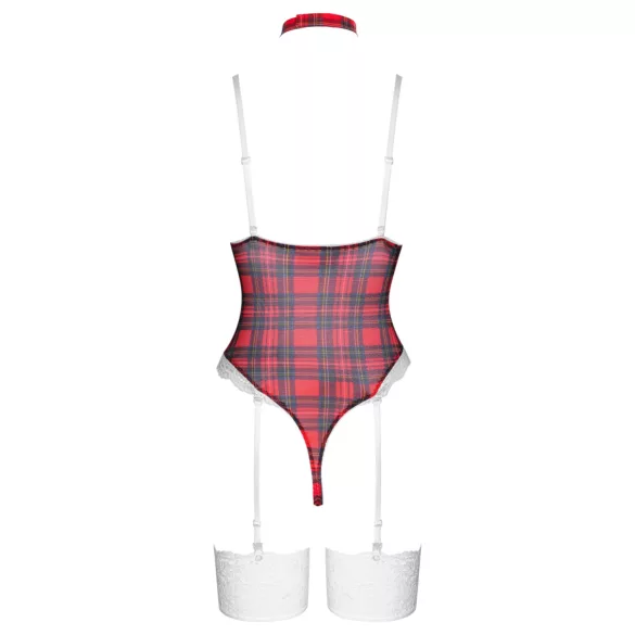 Cottelli - Red Plaid Bodysuit Set - M