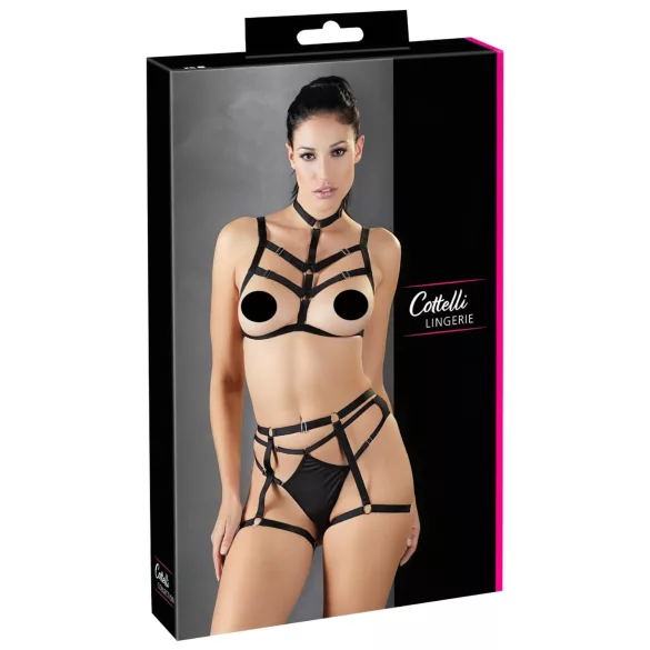 Cottelli - Decorative body harness lingerie trio (black, S-L)