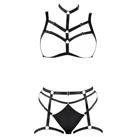 Cottelli - Decorative body harness lingerie trio (black, S-L)