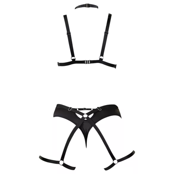 Cottelli - Decorative body harness lingerie trio (black, S-L)