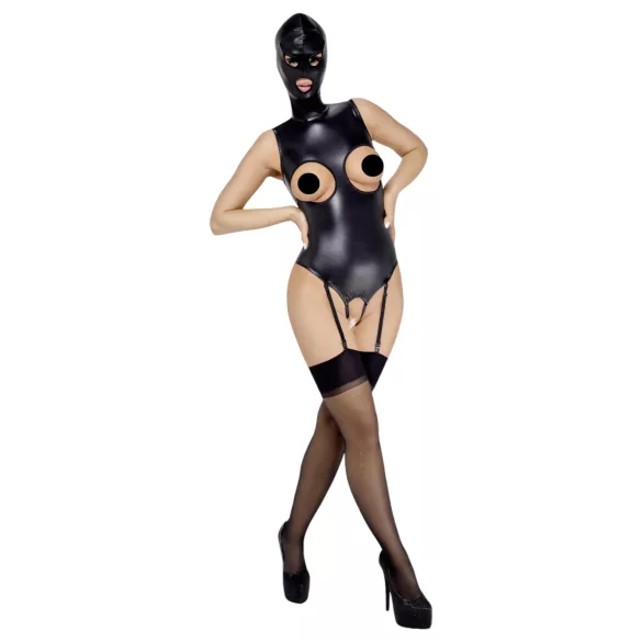 Bad Kitty - Open-Front Body Suit & Mask (Black) - L