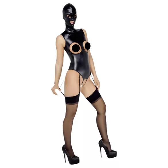 Bad Kitty - Open-Front Body Suit & Mask (Black) - XXL