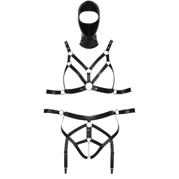Bad Kitty - Body Harness Set and Mask (Black) - S