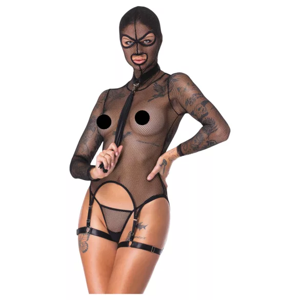 Bad Kitty - BDSM Sheer Fishnet Set with Whip (Black) - M