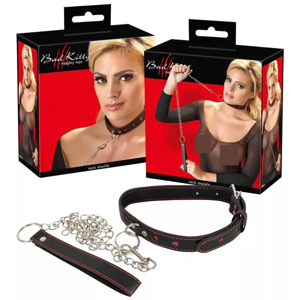 Bad Kitty - Heart Collar and Metal Leash (Black)