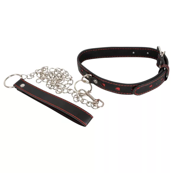 Bad Kitty - Heart Collar and Metal Leash (Black)