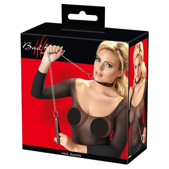 Bad Kitty - Heart Collar and Metal Leash (Black)