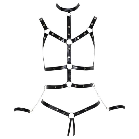 Bad Kitty - Studded Body Harness Set with Wrist Cuffs (Black)