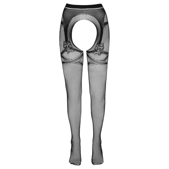 Cottelli - Black Open-Net Stockings with Double Effect - L/XL