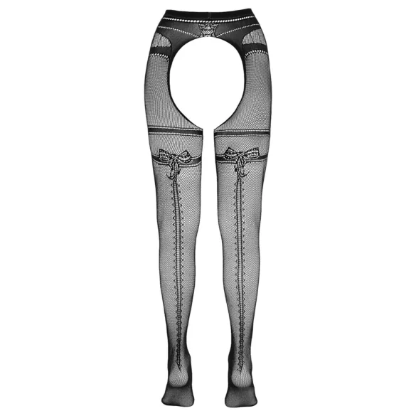 Cottelli - Black Open-Net Stockings with Double Effect - L/XL