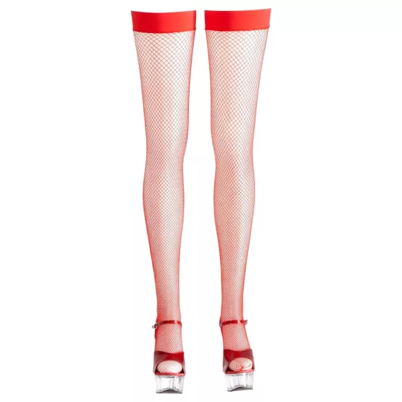 Cottelli - Red Fishnet Thigh-High Stockings - M