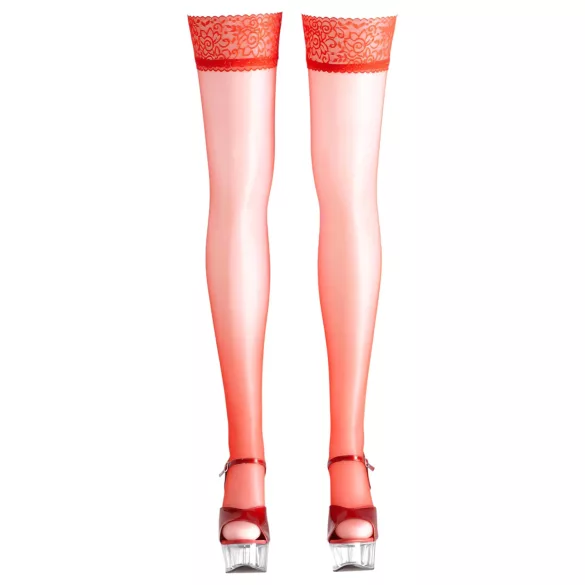 Cottelli - Red Satin Thigh-High Stockings - 5/XL
