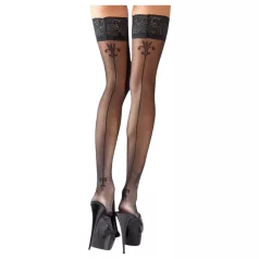 Cottelli - Black Thigh-Highs with Lily Pattern and Stripes