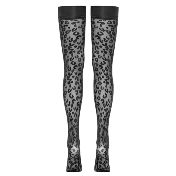 Cottelli Legwear - Black Leopard Print Thigh-Highs