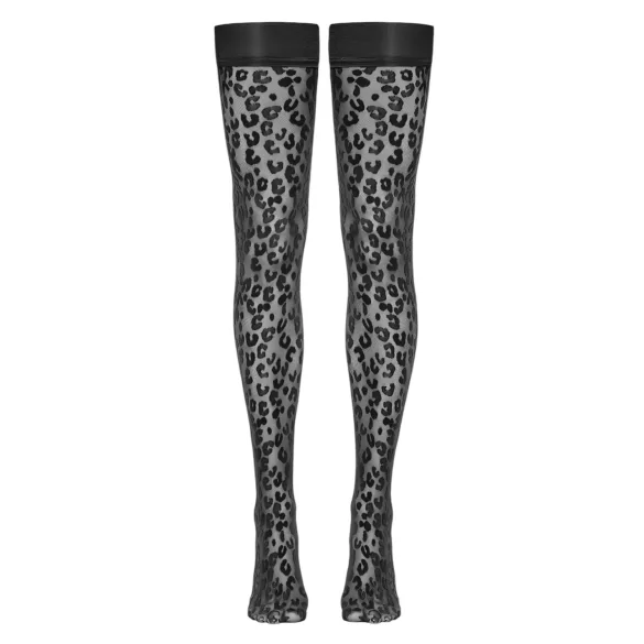 Cottelli Legwear - Black Leopard Print Thigh-Highs - 5