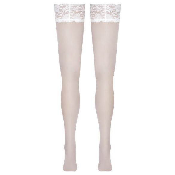 Cottelli - Lacy Floral Thigh-Highs (White) - 3/M-L