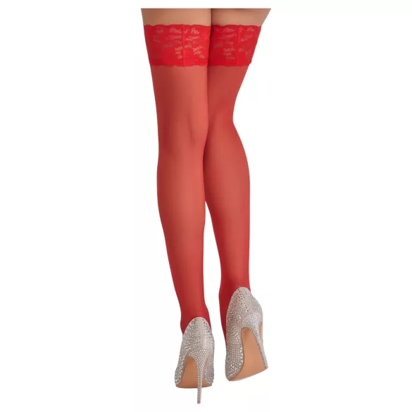 Cottelli - Lace Floral Thigh-Highs (Red) - 3/M-L