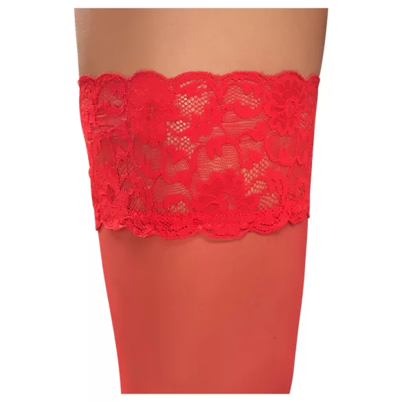 Cottelli - Lace Floral Thigh-Highs (Red) - 3/M-L