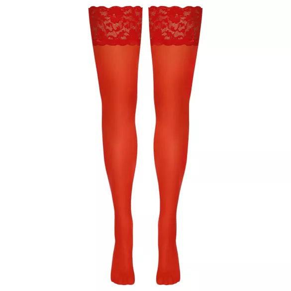 Cottelli - Lace Floral Thigh-Highs (Red) - 3/M-L