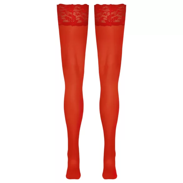Cottelli - Lace Floral Thigh-Highs (Red) - 3/M-L